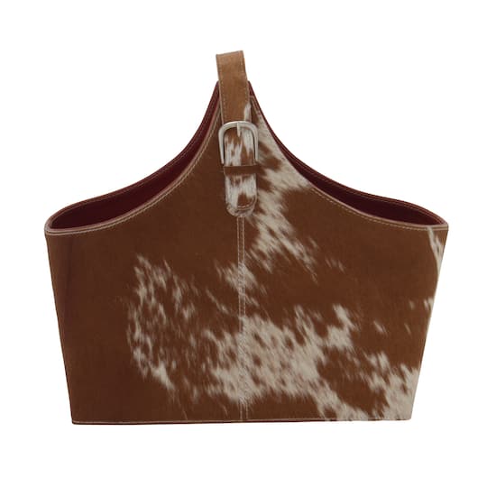 17" Brown Leather Modern Magazine Rack Holder
